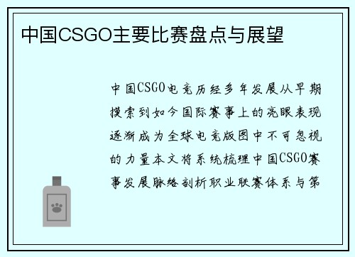 中国CSGO主要比赛盘点与展望